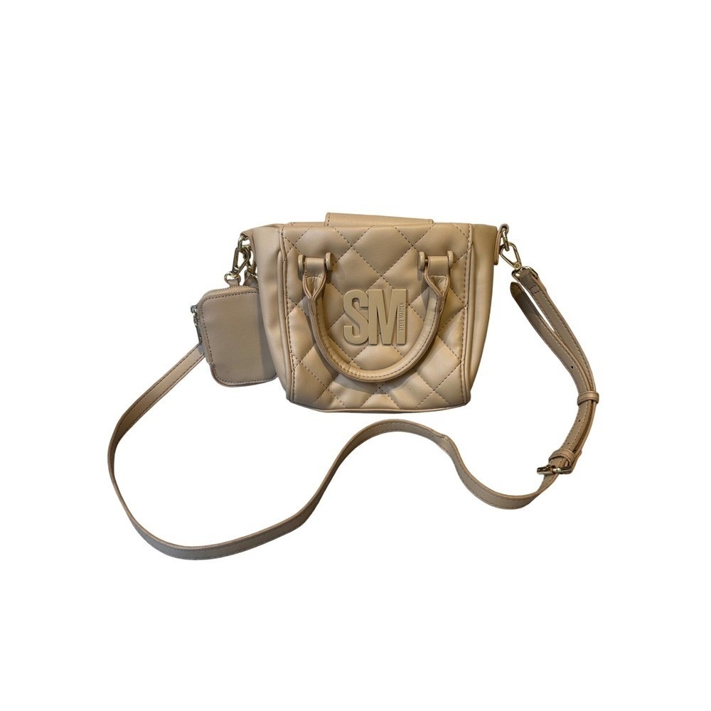 Steve Madden SM Quilted Satchel Bag Purse‎ Top Handle Crossbody Beige